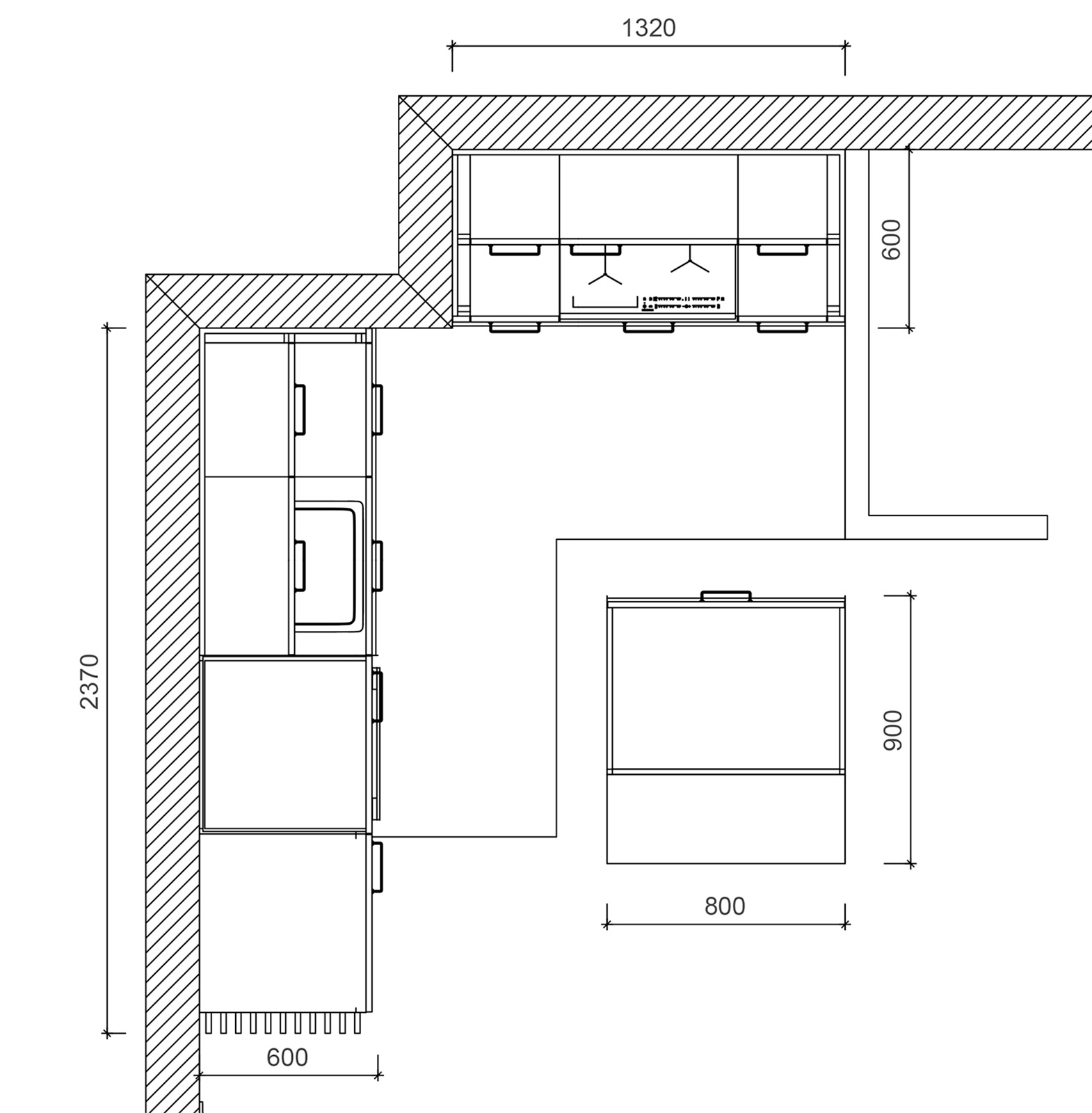 układ funkcjonalny małej kuchni w bloku